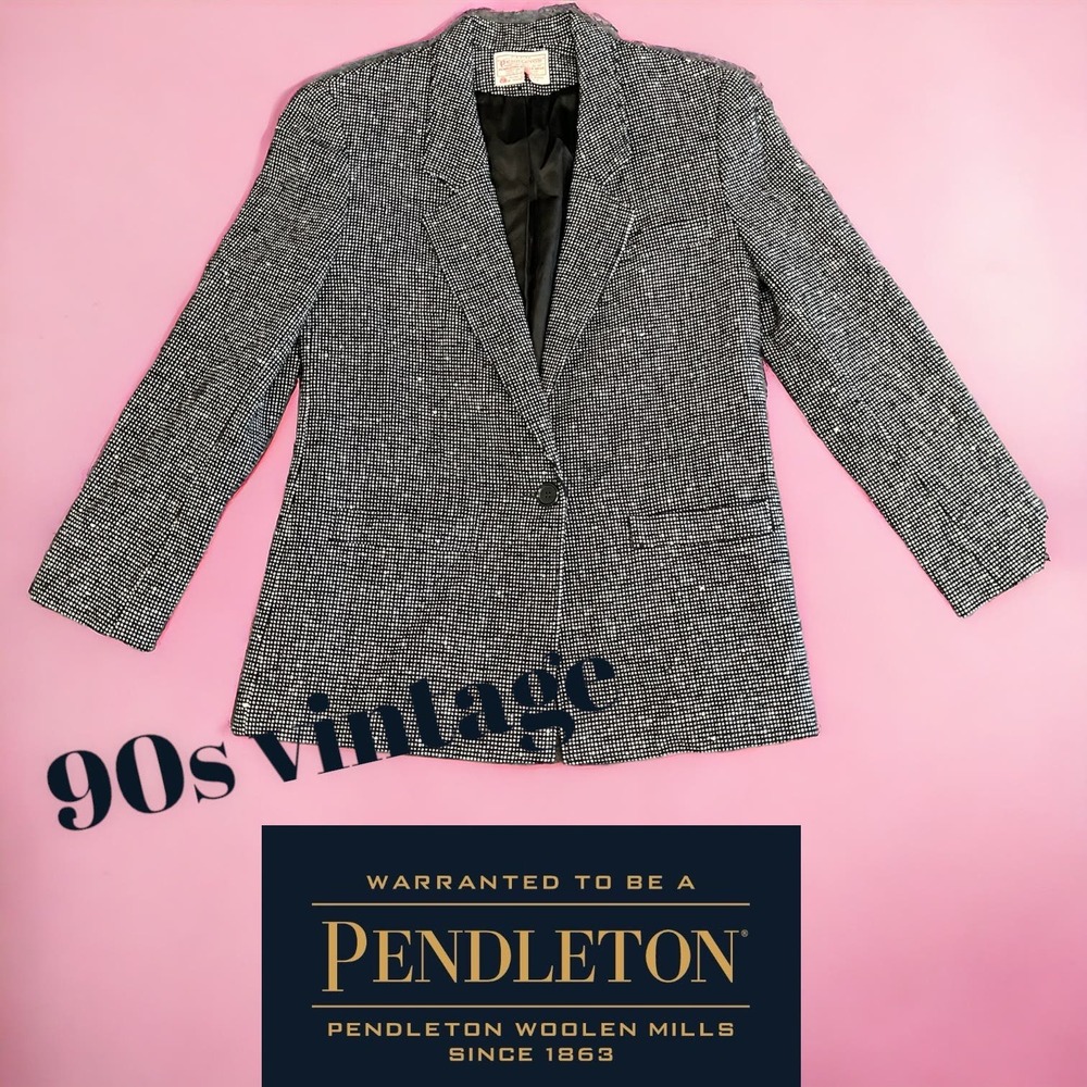 Vintage 90s Pendleton Houndstooth 100% Virgin Wool USA Made Blazer Jacket 6